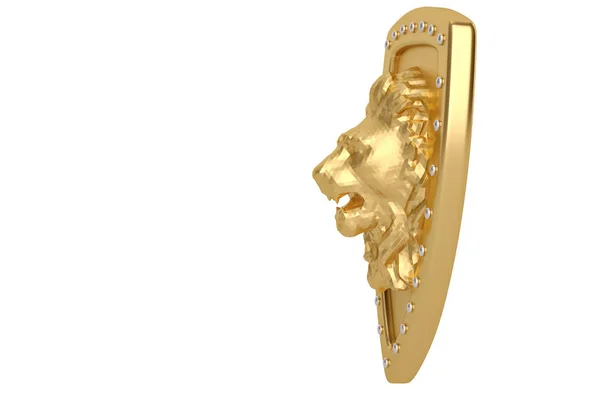 Tête de lion doré de style poly bas avec bouclier. Illustration 3D . — Photo