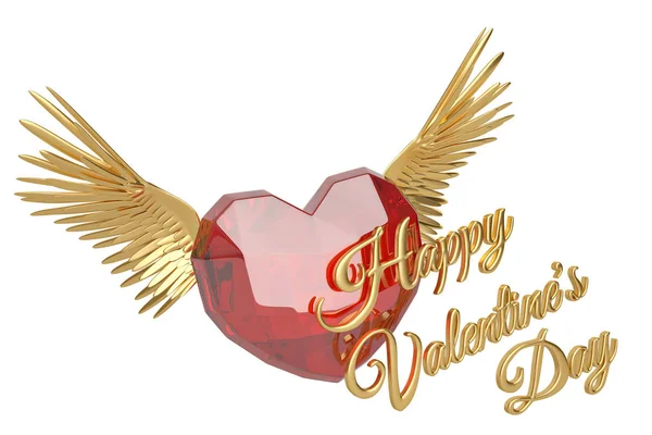 Ruby heart with wings on white background. 3D illustration. — Stock Photo, Image