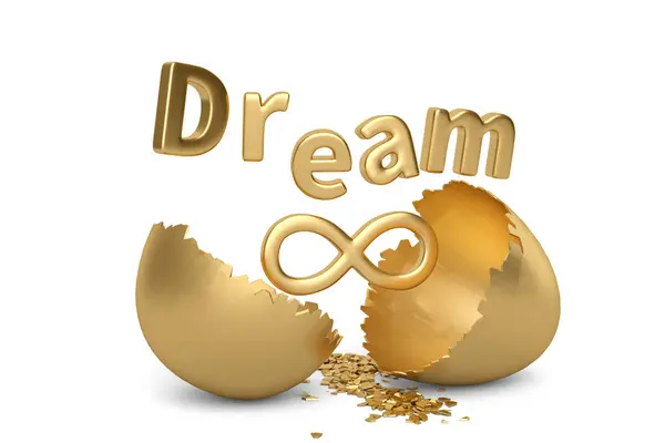 Teken met het oneindigheidsteken droom en gouden ei te breken. 3D illustrat — Stockfoto