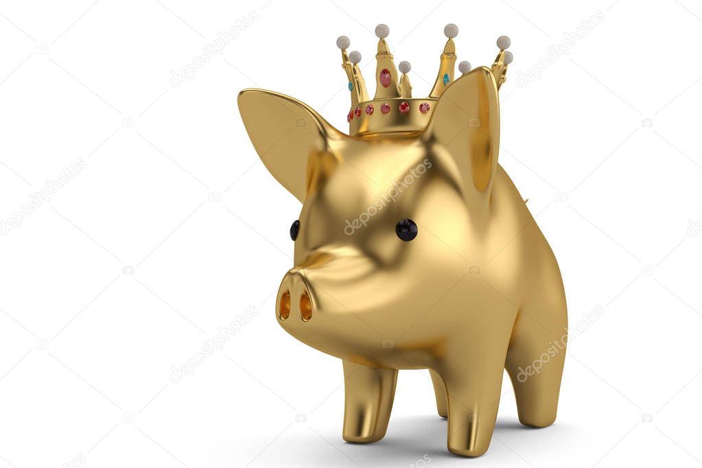 Pink piggy bank with crown.3D illustration