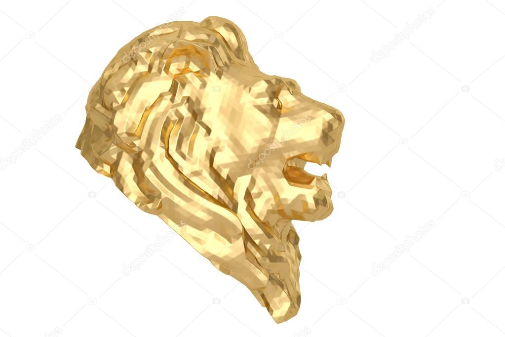 Low poly style golden lion head. 3D illustration.