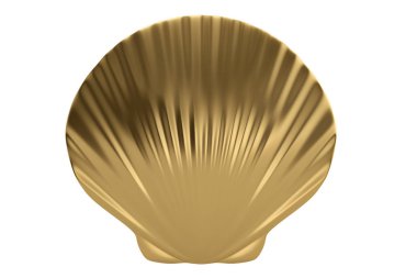 Beyaz arka plan üzerinde izole altın deniz kabuğu. 3D çizim.
