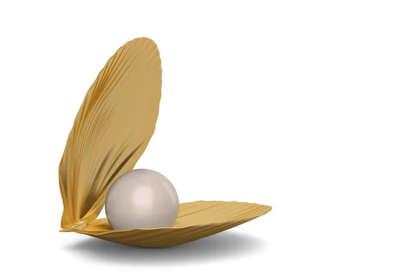 Arany tengerre shell Pearl elszigetelt fehér background. 3D-s beteg — Stock Fotó