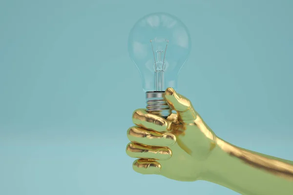 Light bulb and hand creative concept. 3D illustration. — Stock Photo, Image