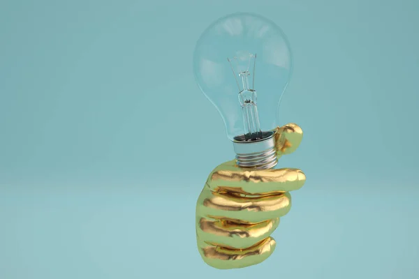 Light bulb and hand creative concept. 3D illustration. — Stock Photo, Image