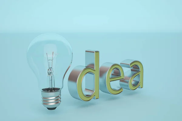 Myšlenka žárovka s myšlenkou slovo izolované na modrém pozadí. 3D jsem — Stock fotografie