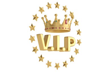 VIP mektup ve beyaz arka plan üzerinde yıldız ile bir taç. 3D illus