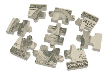 ABD Doları üzerinde beyaz background.3d resimde bulmaca.