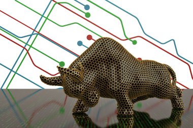 Dijital background.3d illüstrasyon altın altıgen kafes boğa.