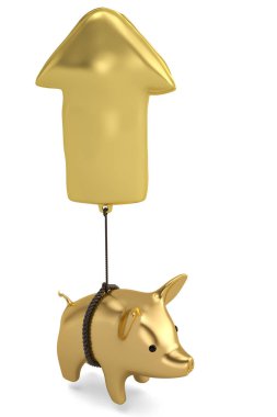 Ok balon beyaz background.3d çizim ile altın domuzcuk.