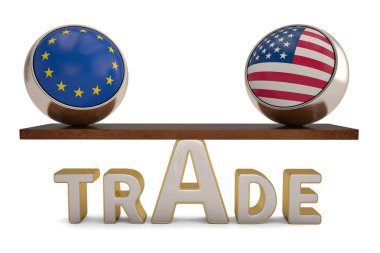 Denge ulusal bayrak balls ticaret tahterevalli üzerinde 3d çizim.