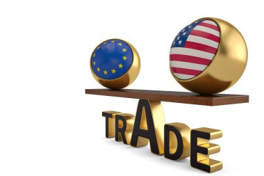 Denge ulusal bayrak balls ticaret tahterevalli üzerinde 3d çizim.