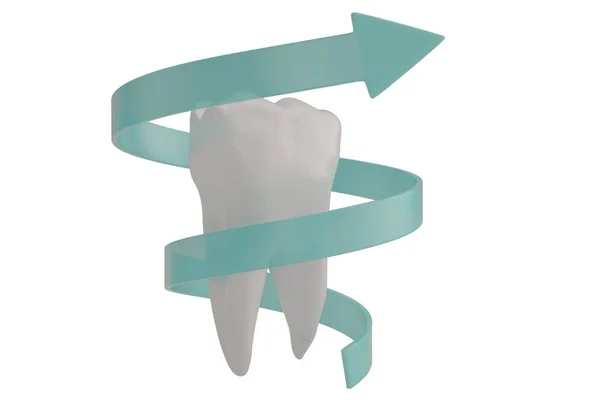 Tooth protection concept tooth and spiral arrow 3D illustration. — Stock Photo, Image
