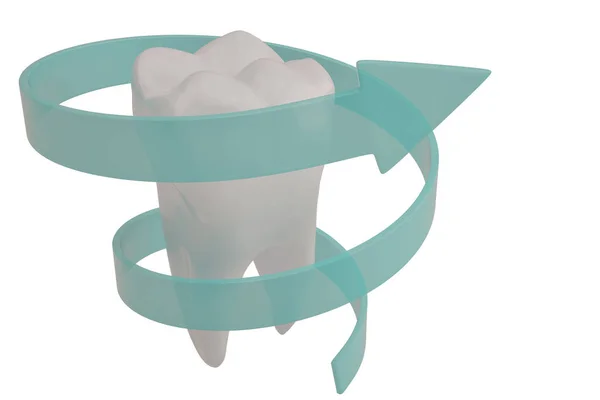 Ząb ochrona zębów i spiralne strzałki 3d ilustracja koncepcja. — Zdjęcie stockowe