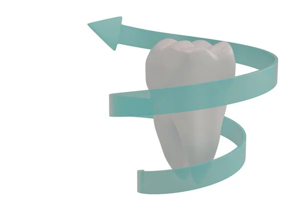 Tand bescherming concept tand en spiraal pijl 3d illustratie. — Stockfoto