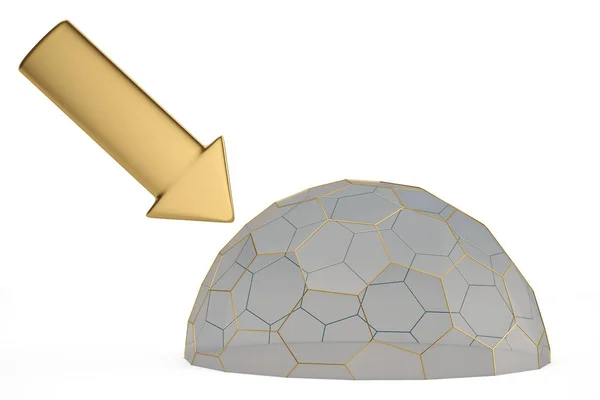 Pijl en hexagon frame beschermhoes. 3D illustratie. — Stockfoto