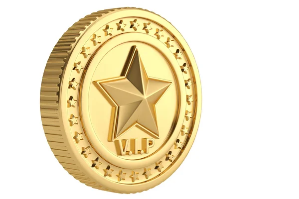 Corona d'oro con vip moneta su sfondo bianco.Illustrazione 3D — Foto Stock
