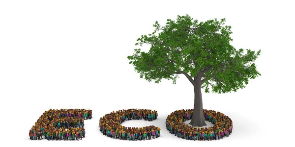 La gente forma como letra ECO con el árbol aislado en el fondo blanco —  Fotos de Stock
