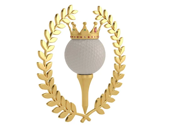 Golf topu ve altın zeytin dalı isolatedon beyaz altın kaplama — Stok fotoğraf