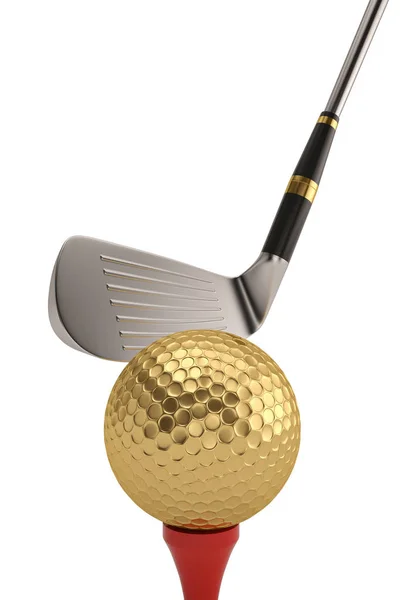 Golfboll och golfklubben isolatedon vit bakgrund. 3D illustra — Stockfoto