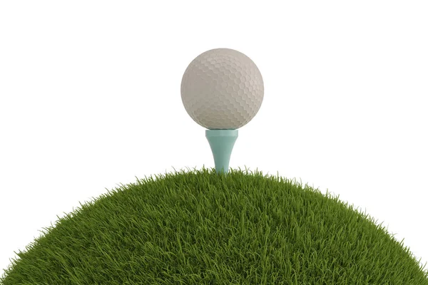 Una pelota de golf blanca en tee en hierba aislada sobre fondo blanco . — Foto de Stock