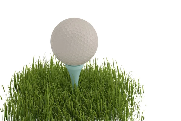Una pelota de golf blanca en tee en hierba aislada sobre fondo blanco . — Foto de Stock