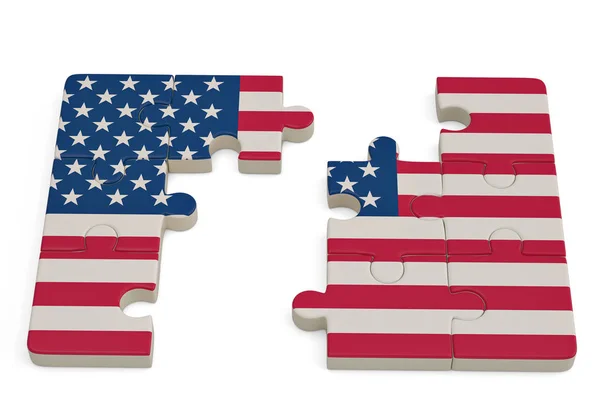 Flaga USA puzzle na ilustracji background.3d biały. — Zdjęcie stockowe