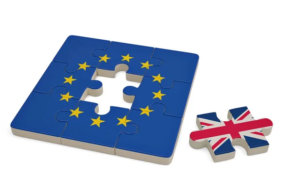 Quebra-cabeça Euro e uma peça de quebra-cabeça com grande bandeira Grã-Bretanha. illu 3D — Fotografia de Stock