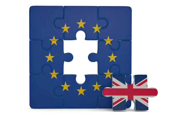 Euro puzzle a jeden dílek skládačky s Velké Británie flag.3d osvětlení — Stock fotografie