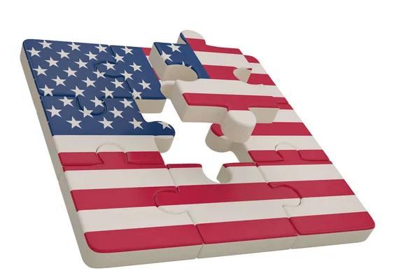 Flaga USA puzzle na ilustracji background.3d biały. — Zdjęcie stockowe