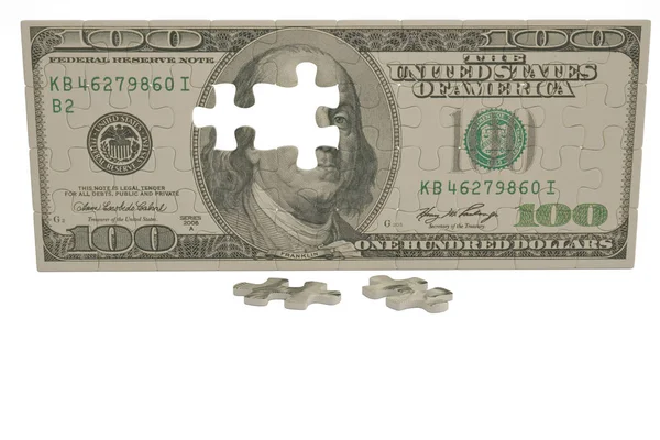 EE.UU. rompecabezas dólar sobre fondo blanco.Ilustración 3D . — Foto de Stock