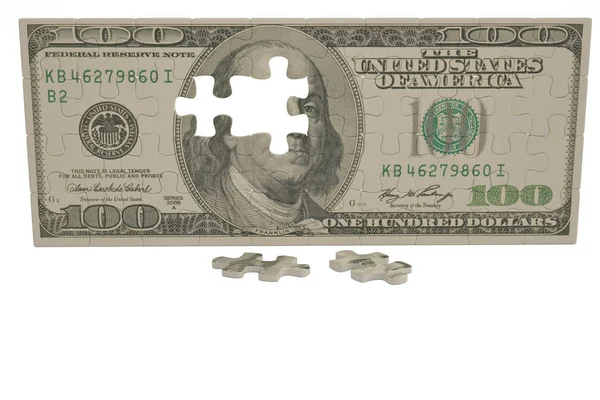 Dollaro USA puzzle su sfondo bianco.Illustrazione 3D . — Foto Stock