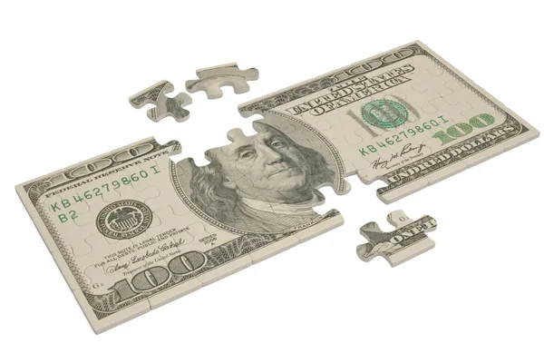 USA dolar puzzle na bílém background.3d obrázek. — Stock fotografie