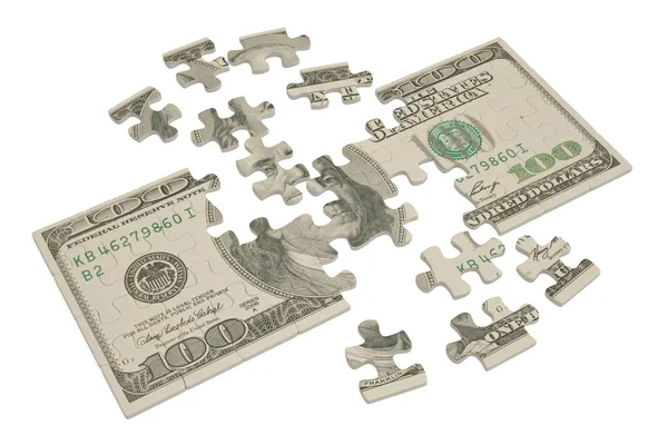 Dollaro USA puzzle su sfondo bianco.Illustrazione 3D . — Foto Stock