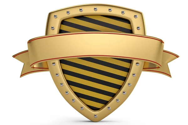 Złota tarcze z ribbons.3d ilustracji. — Zdjęcie stockowe