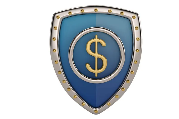 Znak dolaru na shield.3d obrázek. — Stock fotografie