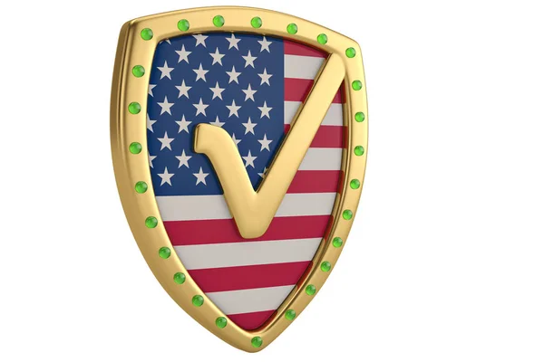 Cochez la case Etats-Unis accepter l'icône du bouclier.Illustration 3D . — Photo