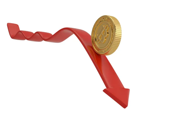 Bitcoin op rode arrow.3d afbeelding. — Stockfoto