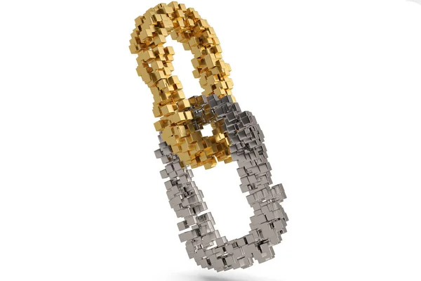 Gold and steel blocks link.3D illustration. — Stock Photo, Image