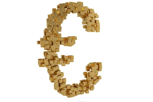 Piccoli blocchi d'oro si accumulano per formare il simbolo dell'euro.Illustri 3D — Foto Stock