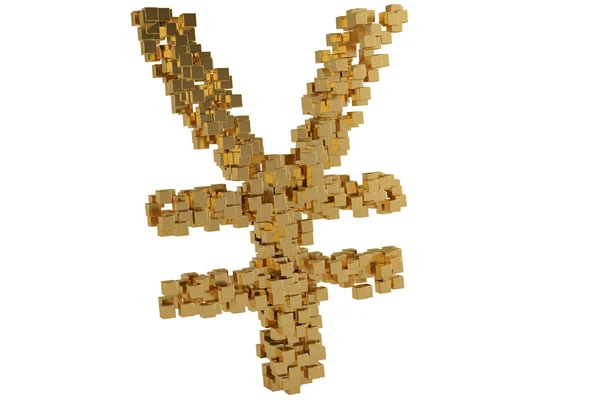 Small gold blocks build up to form the Yen symbol.3D illustratio — Stock Photo, Image