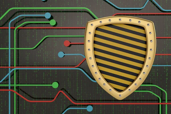 디지털 background.3에 인터넷 보안 개념 황금 방패 — 스톡 사진
