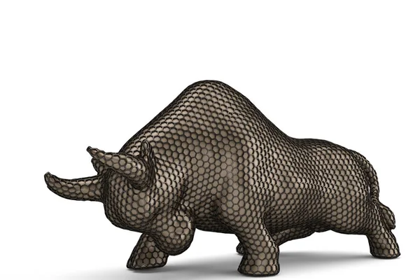 Black steel hexagon mesh bull on white background.3D illustratio — Stock Photo, Image