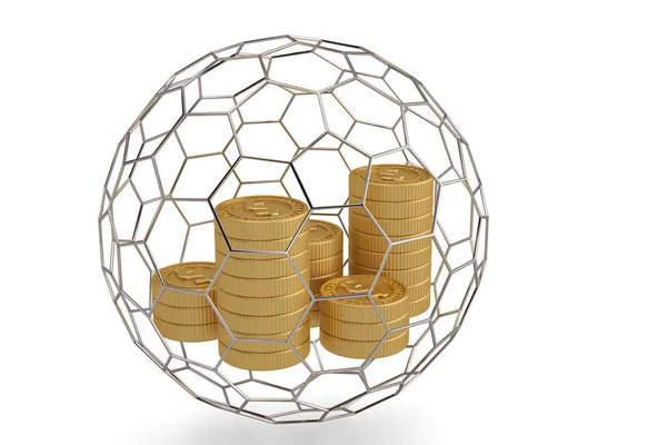 Guldmynt travar hexagon sammansättning. 3D illustration. — Stockfoto