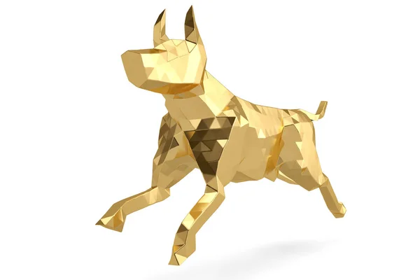 Gold low poly dog on white background.3D illustration. — Stock Photo, Image