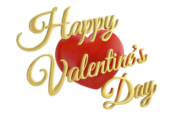 Heart and golden happy valentine's day text.3D illustration. — Stock Photo, Image