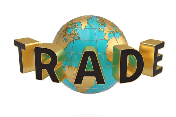 Trade word and globe on white background 3D illustration.