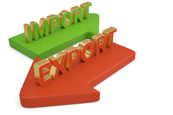 Імпорт експорту слів на 3D ілюстрації стрілками . — стокове фото
