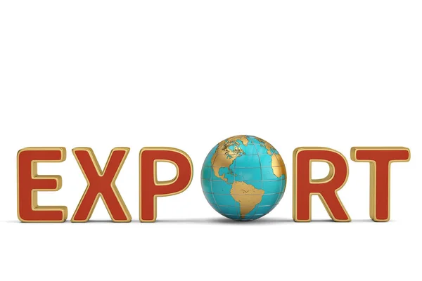 Exportaciones palabra y globo negocios comercio global corporations.3D mal — Foto de Stock