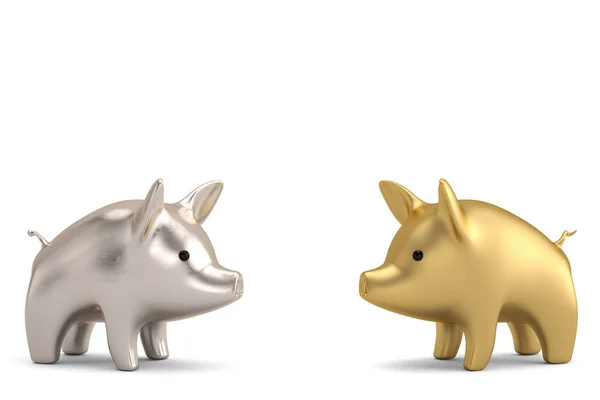 Gouden piggy en zilver piggy op witte achtergrond 3d illustratie. — Stockfoto